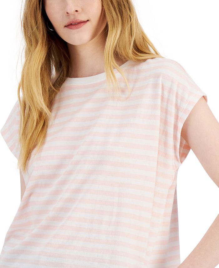 Style & Co Petite Striped CapSleeve Cotton TShirt, Created for Macy's