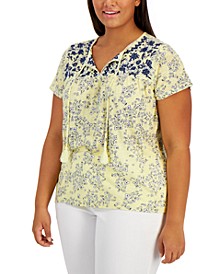 Plus Size Split-Neck Embroidered Top, Created for Macy's