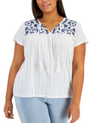 Style & Co - Plus Size Split-Neck Embroidered Top