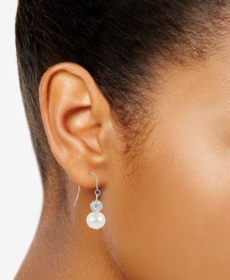3-Pc. Set Cultured Freshwater Pearl (8 & 10mm) & Crystal Stud & Drop Earrings in Sterling Silver