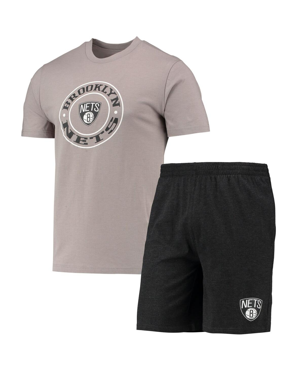 Shop Concepts Sport Men's  Black, Gray Brooklyn Nets T-shirt And Shorts Sleep Set In Black,gray