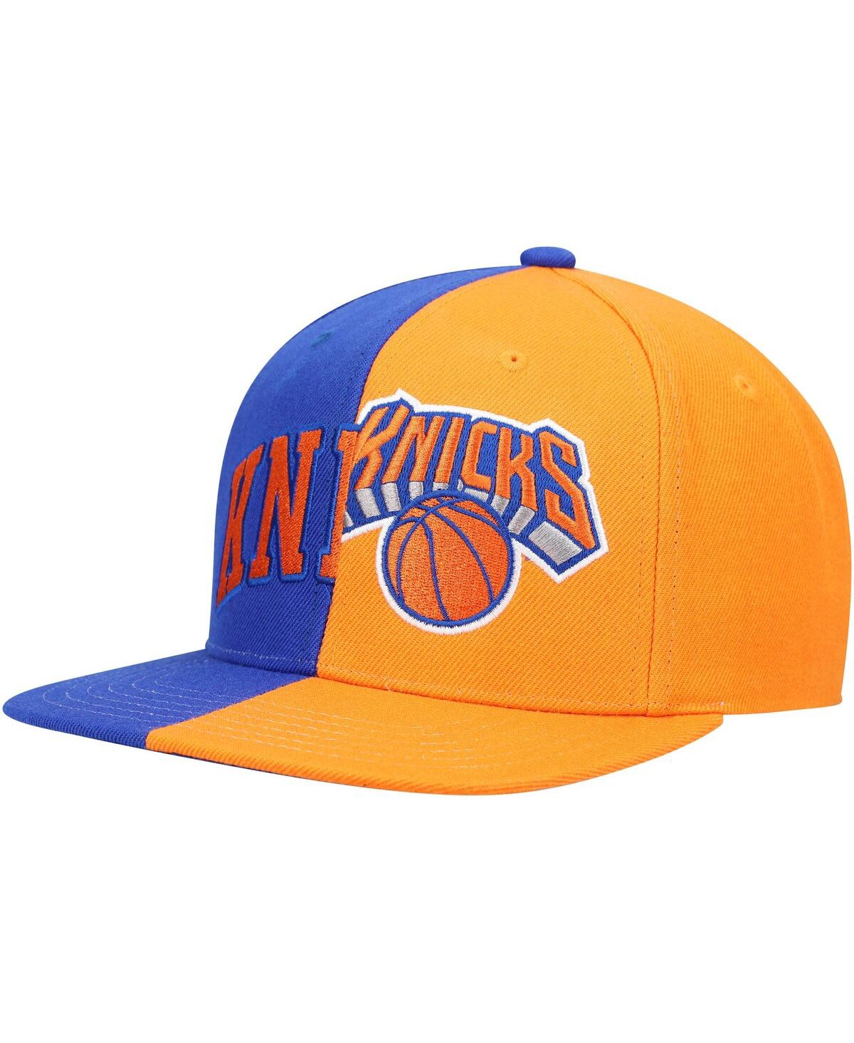 Men's Mitchell & Ness Orange New York Knicks Half and Half Snapback Hat - Orange