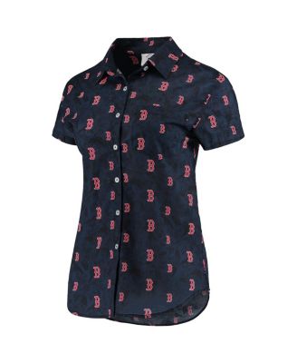 Women's Navy Boston Red Sox Floral Button Up Shirt
