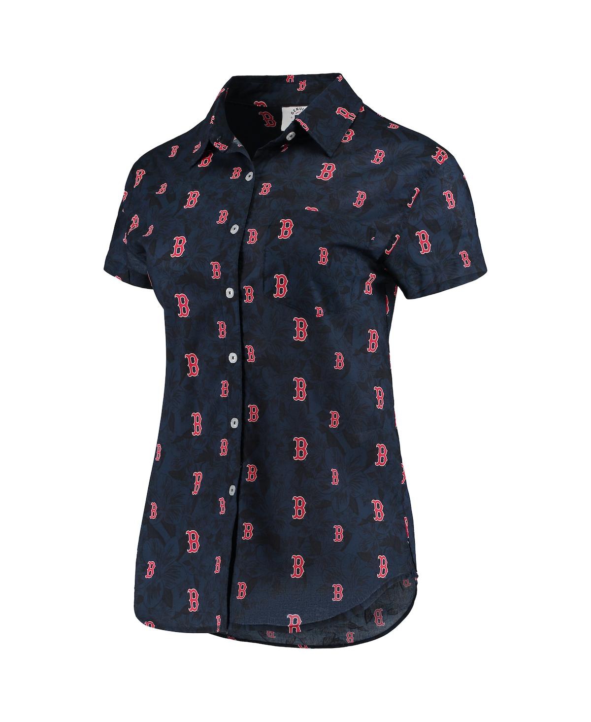 Shop Foco Women's  Navy Boston Red Sox Floral Button Up Shirt