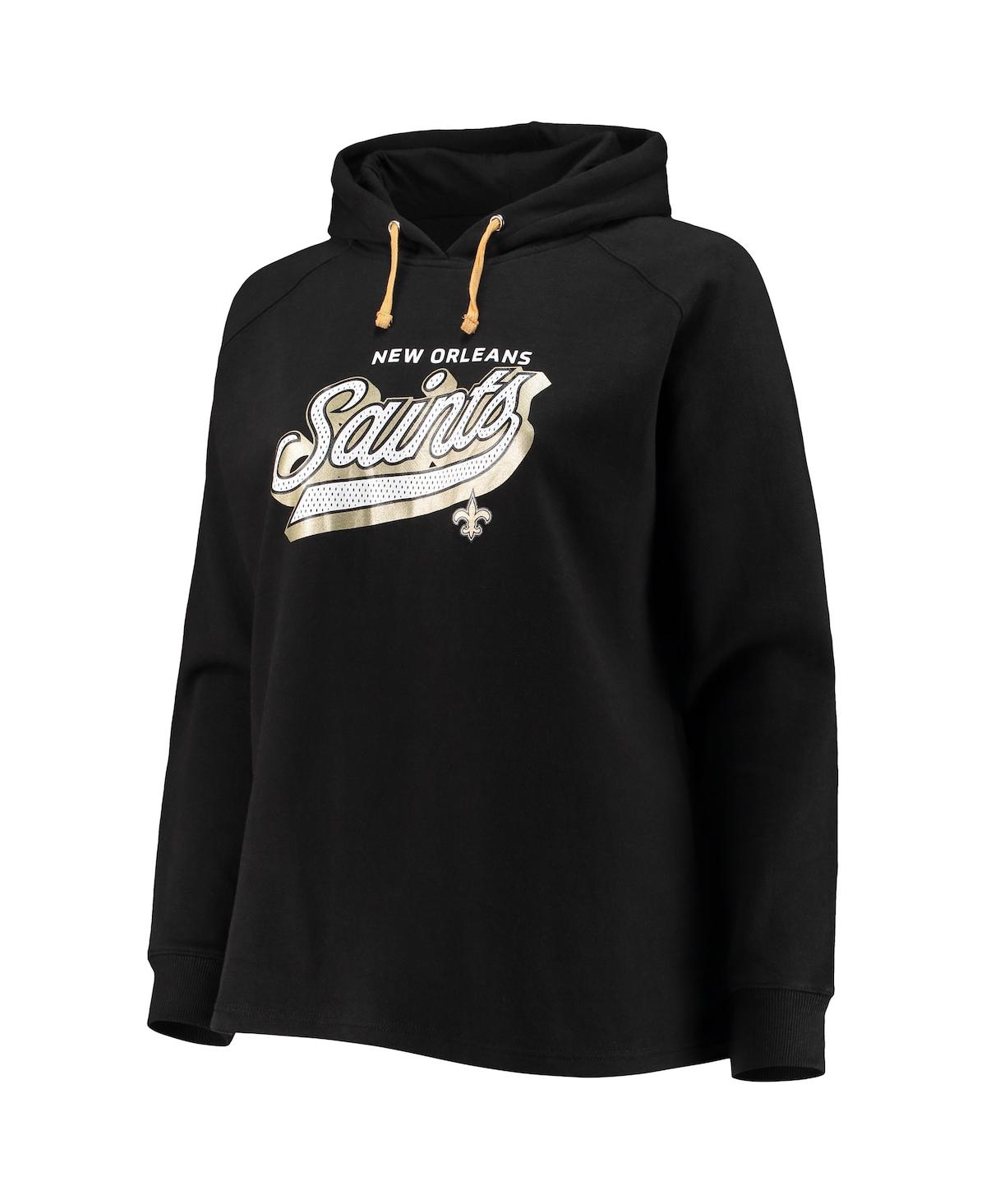 Women's FanaticsNew Orleans Saints Plus Size First Contact Raglan Pullover Hoodie - Black
