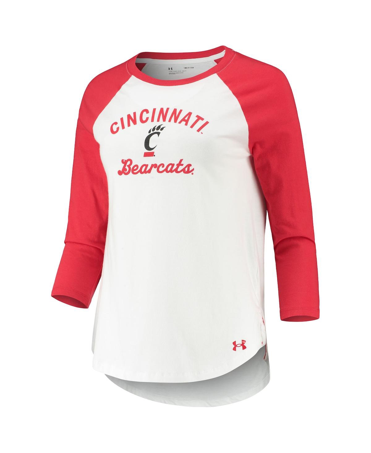 Shop Under Armour Women's  White And Red Cincinnati Bearcats Baseball Raglan 3/4 Sleeve T-shirt In White,red