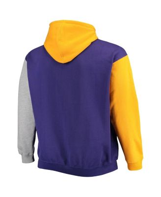 Men's Purple and Gold Los Angeles Lakers Big and Tall Double Contrast Pullover Hoodie