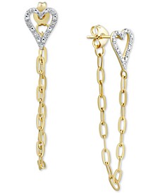 Diamond Accent Heart Chain Front & Back Drop Earrings in 10k Gold