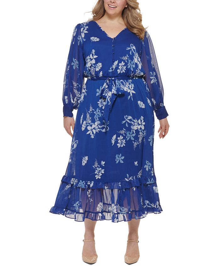 Calvin Klein Plus Size Button Front Maxi Dress & Reviews - Dresses - Plus  Sizes - Macy's