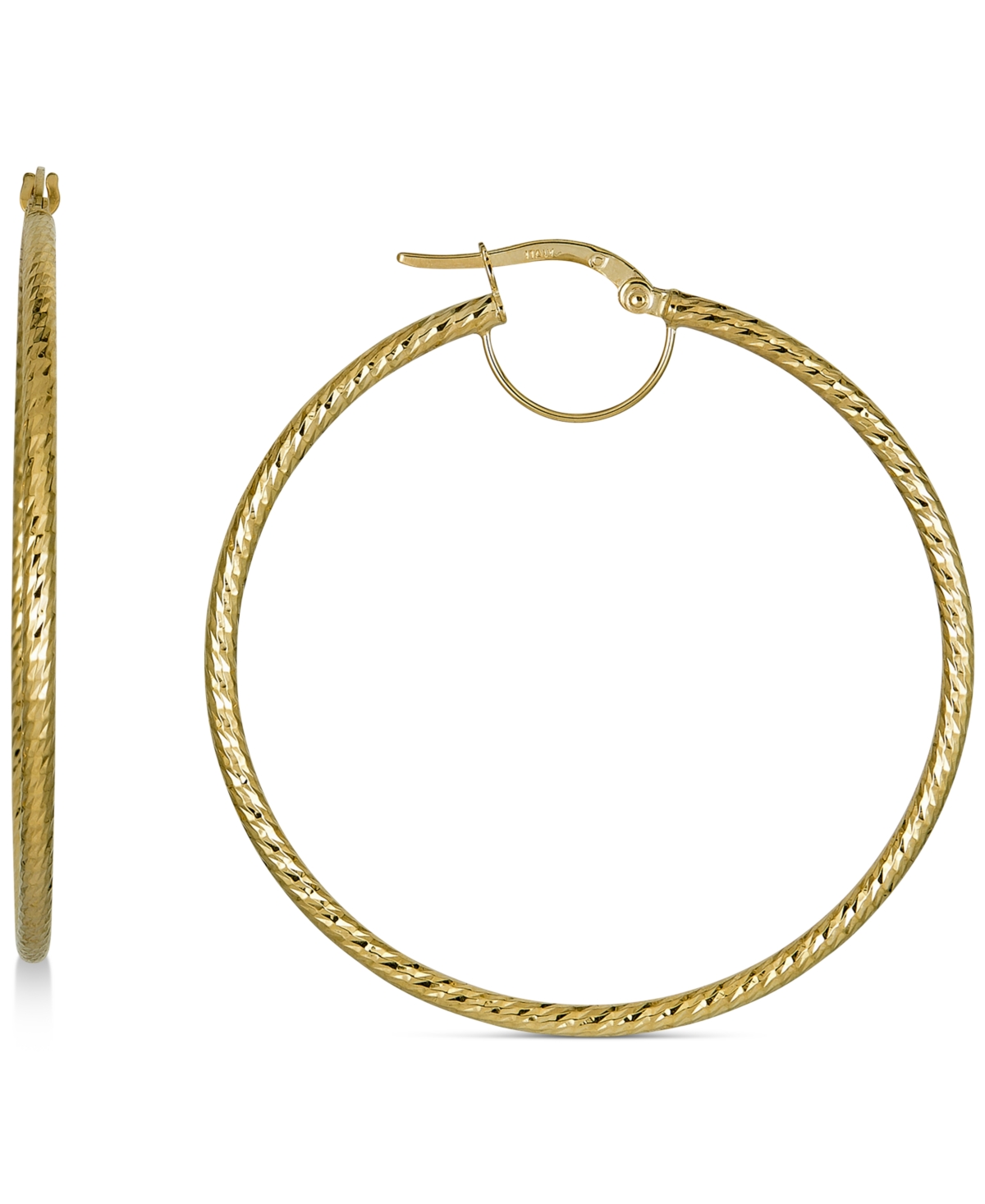 Textured Medium Hoop Earrings in 10k Gold, 40mm - Yellow Gold