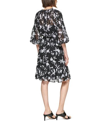 Calvin Klein Printed Fit & Flare Dress & Reviews - Dresses - Women - Macy's