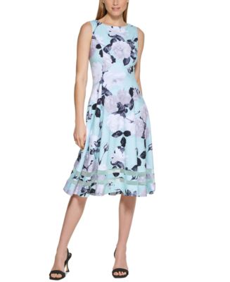 Calvin Klein Floral-Print Illusion-Hem Midi Dress - Macy's