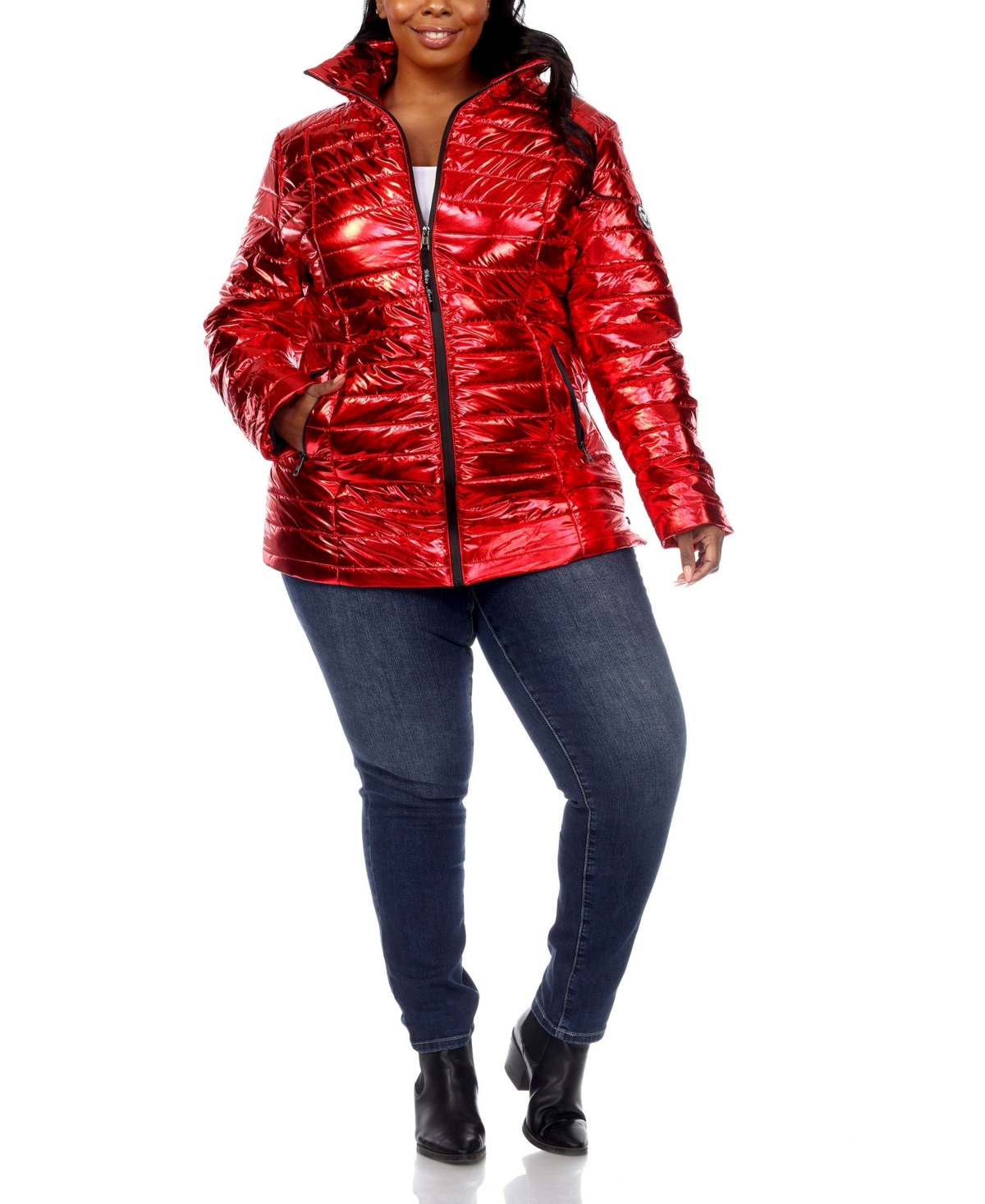 Plus Size Metallic Puffer Coat