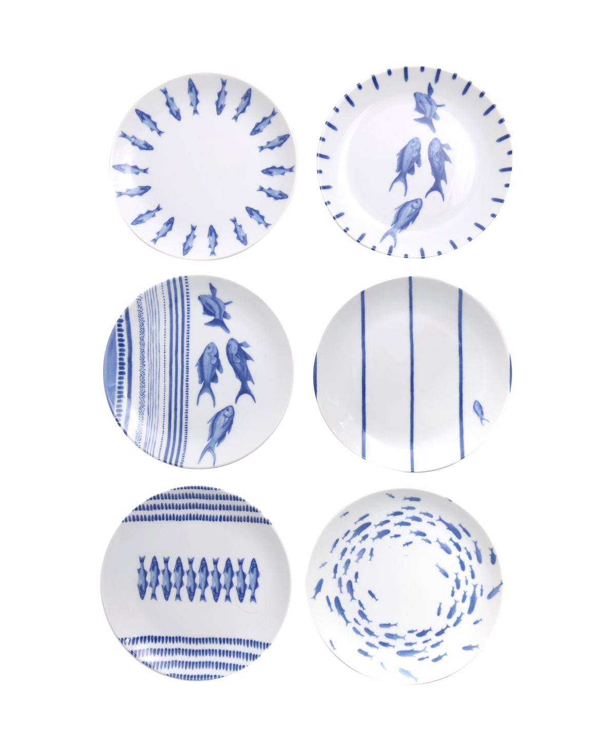 Marine Blue 6-Piece Cake Plate Set - Blue and White