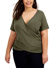 Plus Size Cotton Side-Ruched T-Shirt, Created for Macy's
