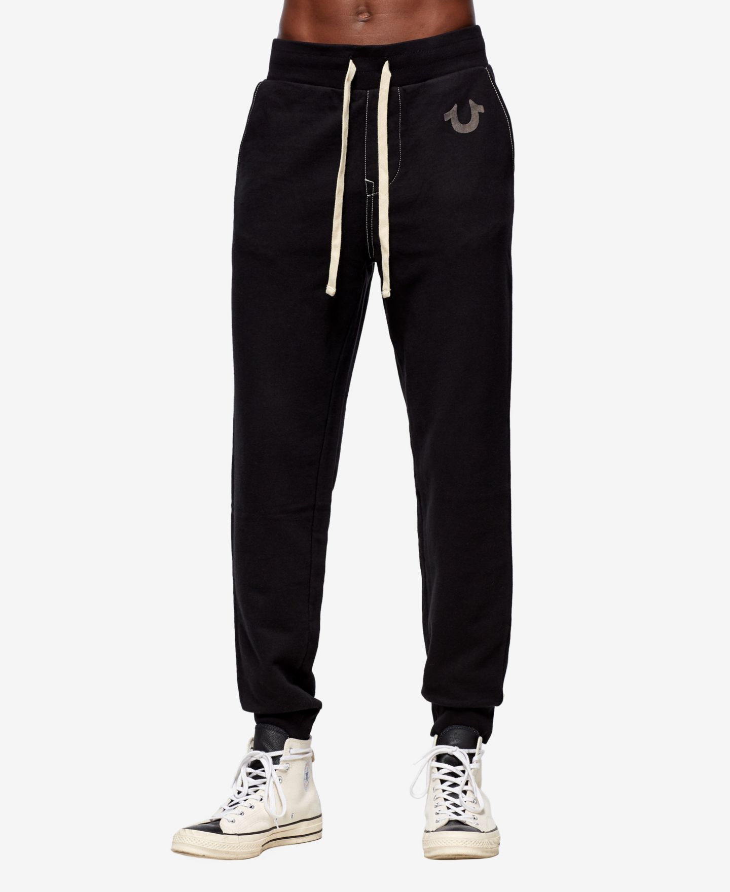 Мужские брюки True Religion Classic Logo Elastic Drawstring, цвет: Чёрный — фото 1