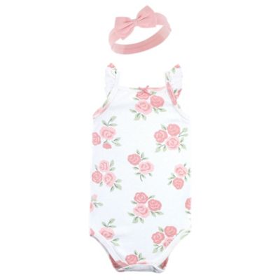 Baby Girls Hudson Sleeveless Bodysuit and Headband Set, Soft Pink Roses