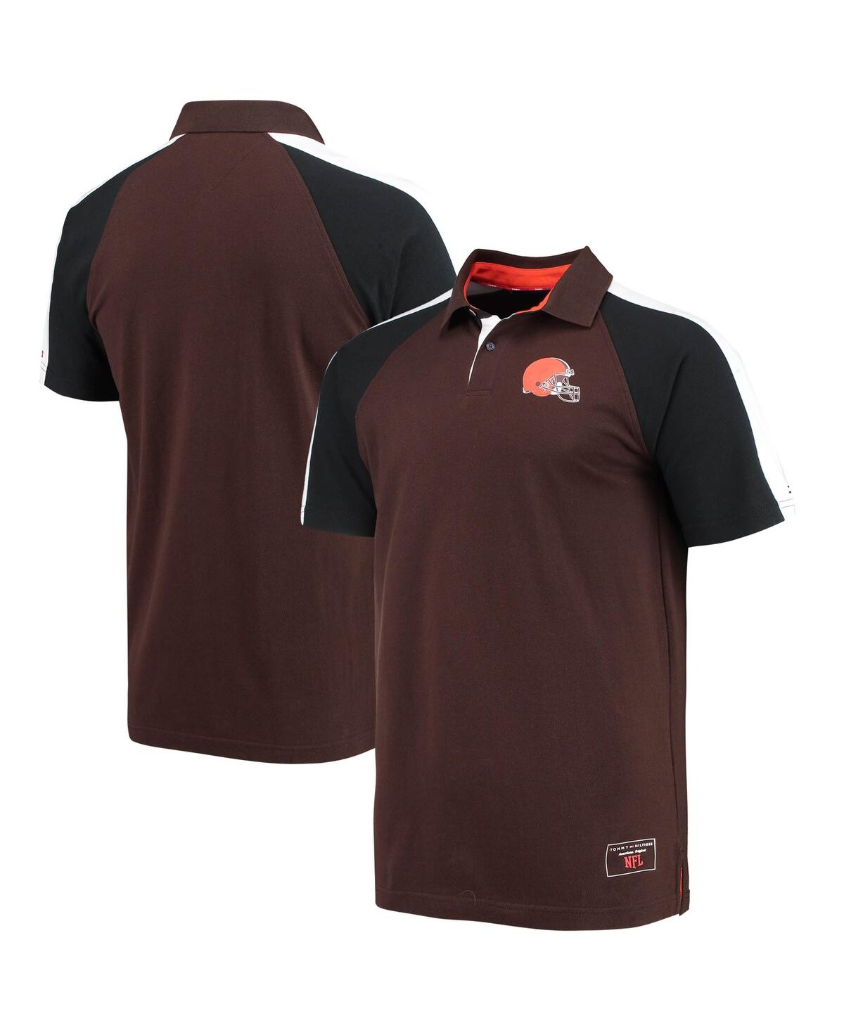 UPC 195195410649 product image for Men's Tommy Hilfiger Brown and White Cleveland Browns Holden Raglan Polo Shirt | upcitemdb.com