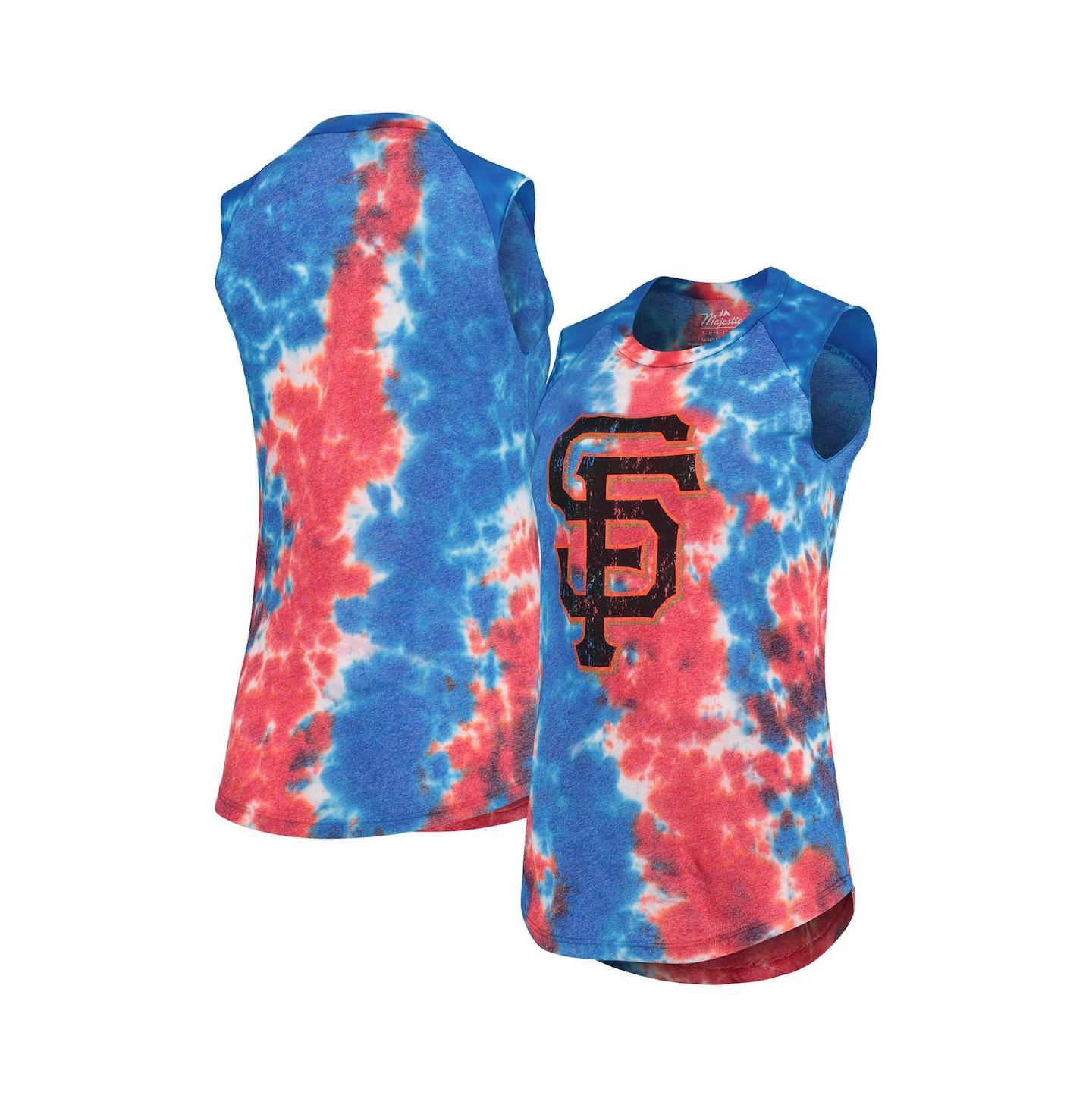 Женский топ Majestic Threads Red, Blue San Francisco Giants Tie-Dye Tri-Blend Muscle — фото 1