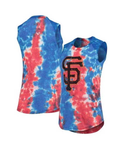 Женский топ Majestic Threads Red, Blue San Francisco Giants Tie-Dye Tri-Blend Muscle