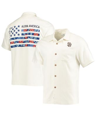 San Diego Padres Tommy Bahama Paradise Fly Ball Camp Button-Up Shirt - Cream