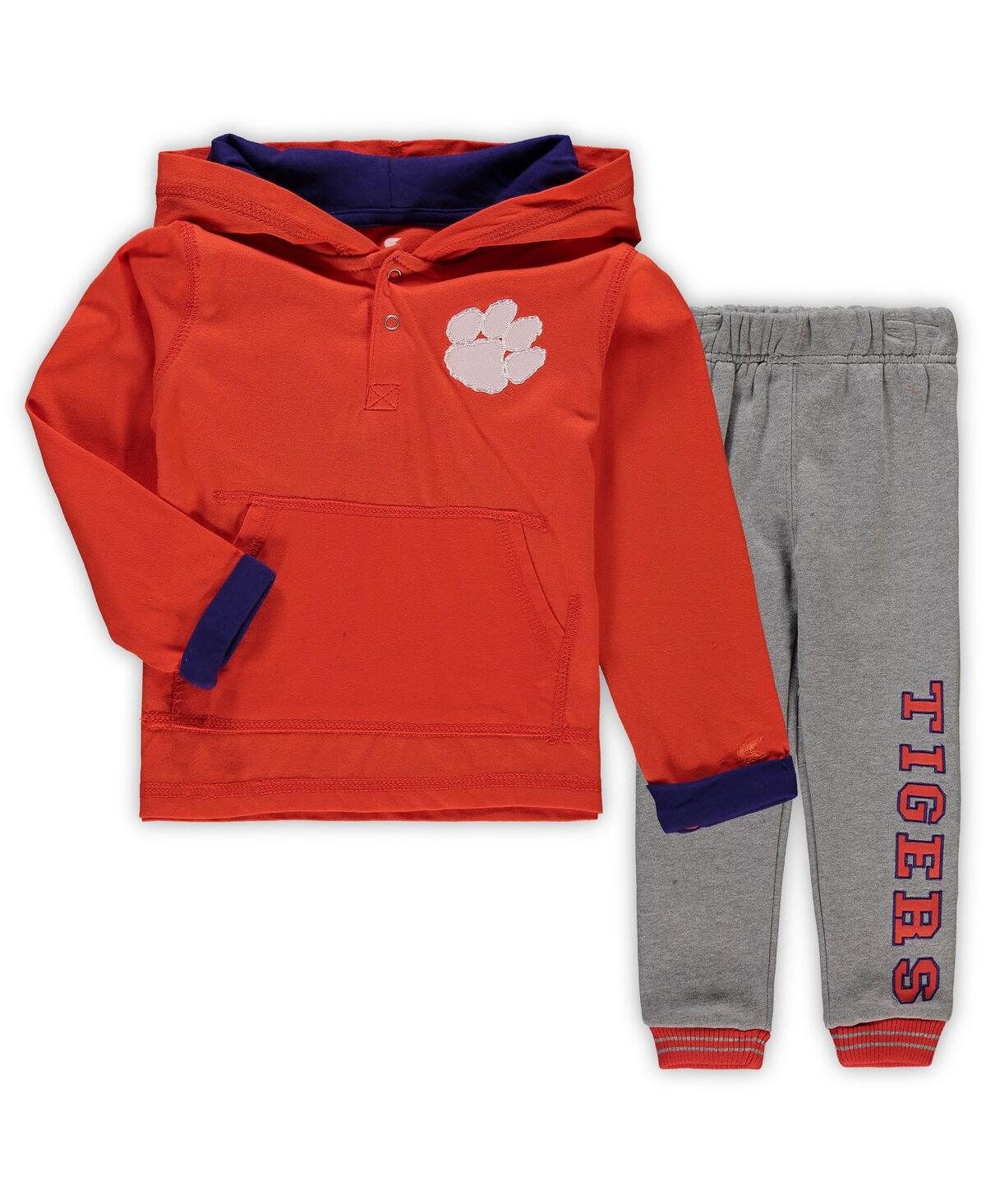 Colosseum Toddler Boys  Orange, Heather Gray Clemson Tigers Poppies Hoodie And Sweatpants Set In Orange,heathered Gray