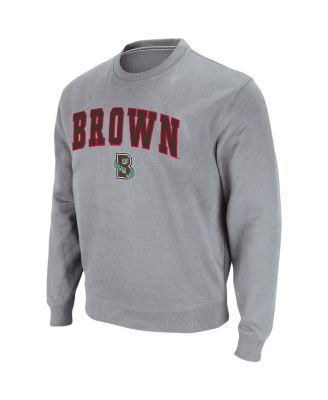 Men's Heathered Gray Brown Bears Arch Logo Tackle Twill Pullover Sweatshirt