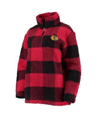 Women's Red, Black Chicago Blackhawks Plaid Sherpa Quarter-Zip Jacket
