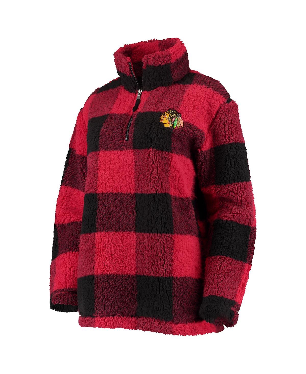 G-iii 4her By Carl Banks Women's  Red, Black Chicago Blackhawks Plaid Sherpa Quarter-zip Jacket In Red,black