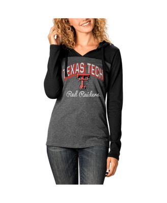 Women's Charcoal Texas Tech Red Raiders Knockout Color Block Long Sleeve V-Neck Hoodie T-shirt