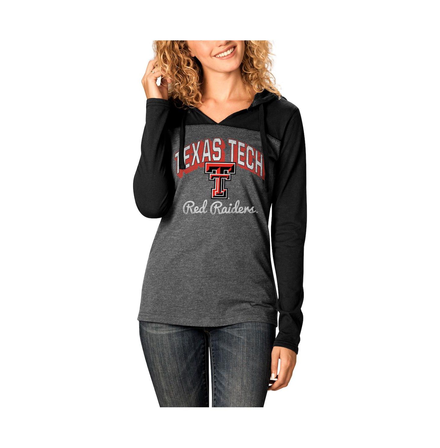Женское худи Camp David Charcoal Texas Tech Red Raiders Knockout Color Block Long Sleeve V-Neck T-shirt — фото 5
