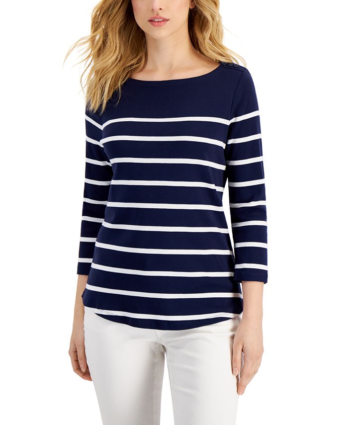Charter Club Petite Striped Boat-Neck Cotton Top, Created for Macy's ...