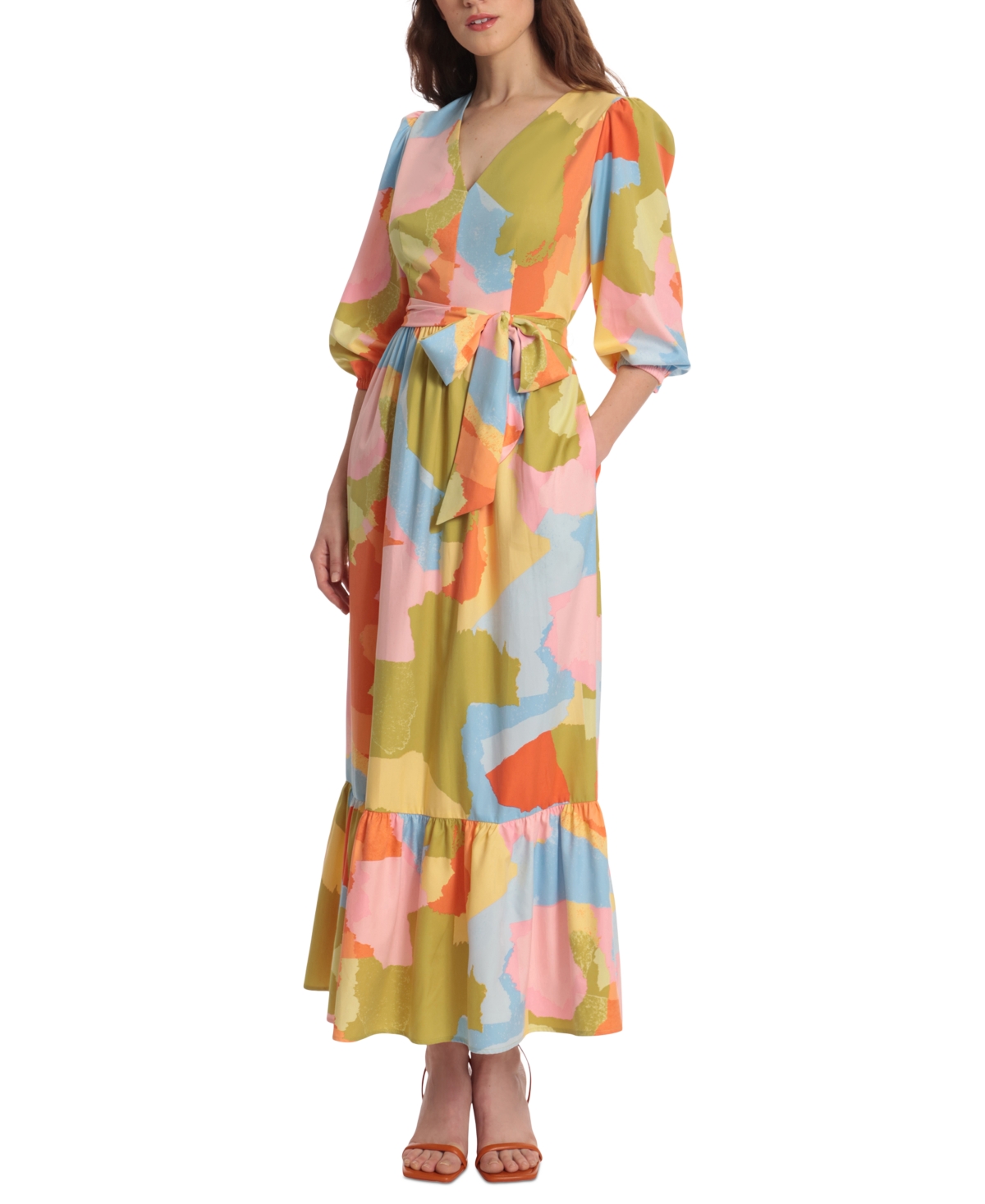 Donna Morgan Belted Tiered Maxi Dress In Blue Citronella | ModeSens