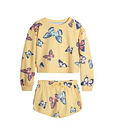 Little Girls Butterfly Sweatshirt and Shorts, Set of 2