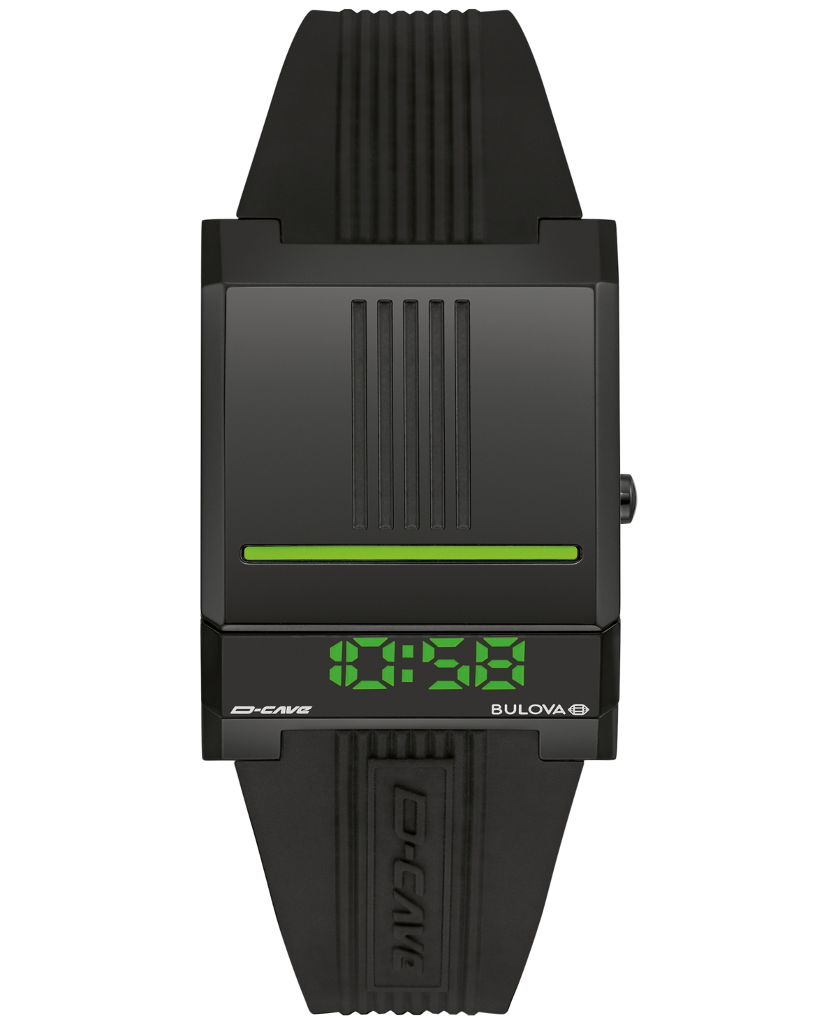 Bulova Men's Computron D-cave Digital Black Silicone Strap Watch 31mm