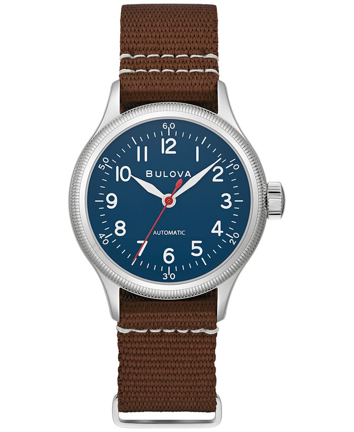 Bulova Men's Military Automatic Brown Nylon Strap Watch 37mm Macy's
