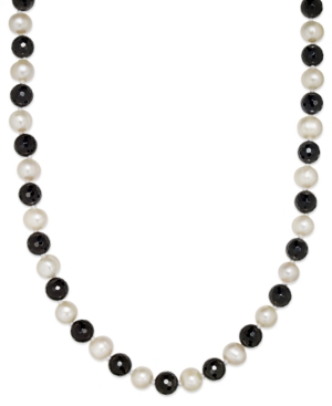image of Cultured Freshwater White Pearl (11mm) and Onyx (10mm) Necklace