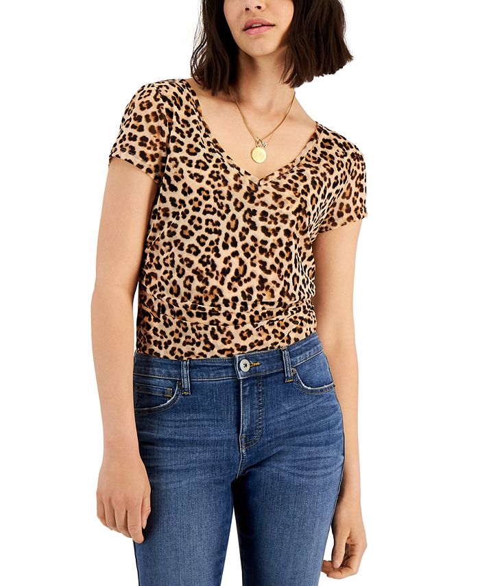 INC International Concepts Women's Leopard-Print Mesh T-Shirt, Created for  Macy's - Macy's