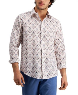 Club Room - Men's Regular-Fit Pineapple Medallion-Print Linen Shirt
