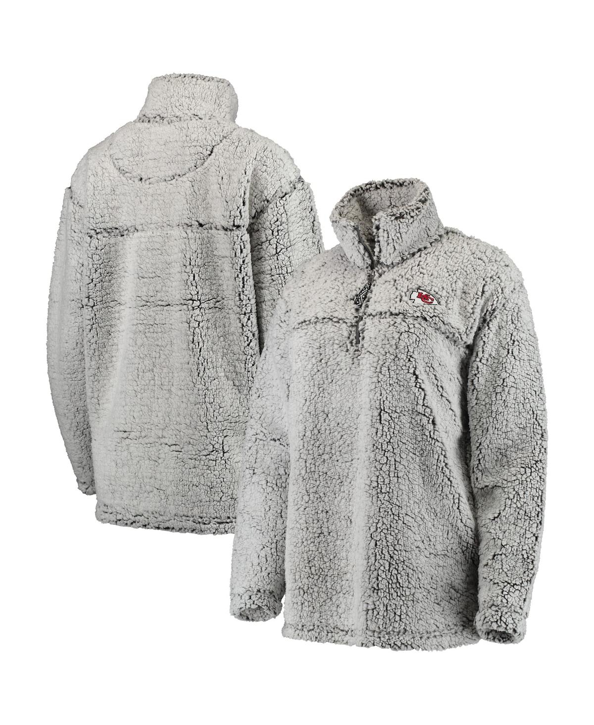 G-iii 4her By Carl Banks Gray Kansas City Chiefs Sherpa Quarter-zip Pullover Jacket In Gray
