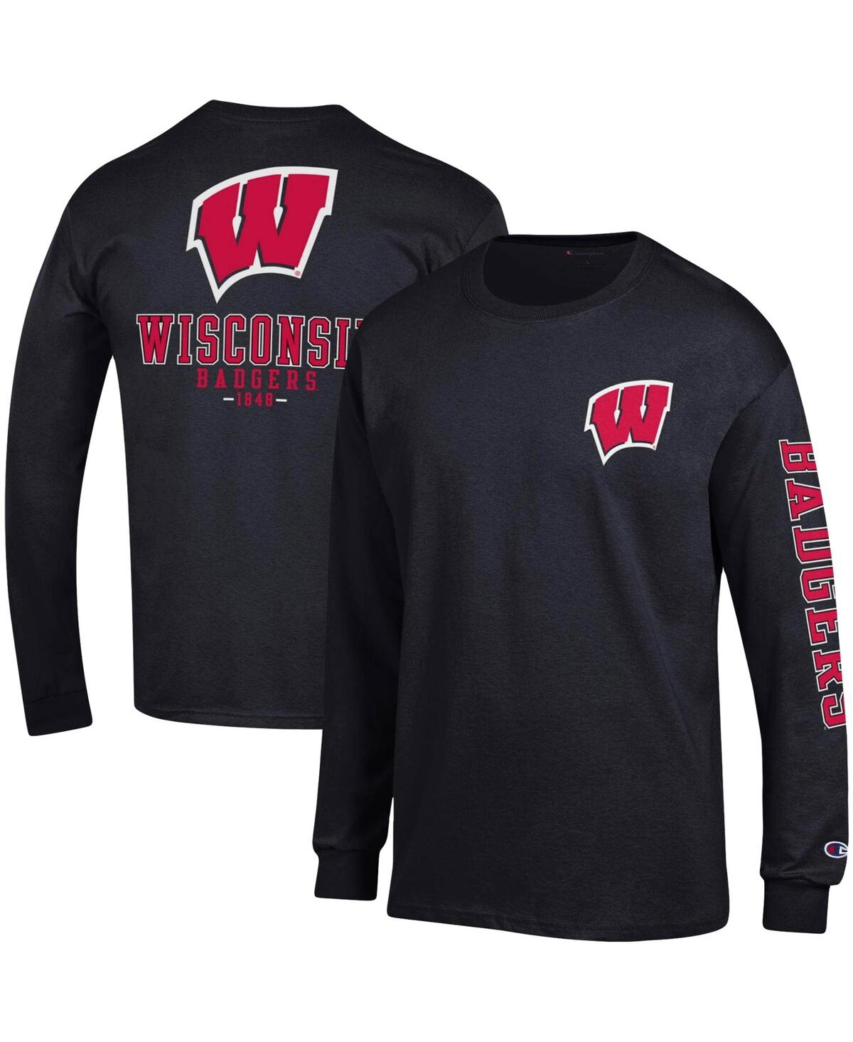 Champion Men's  Black Wisconsin Badgers Team Stack Long Sleeve T-shirt