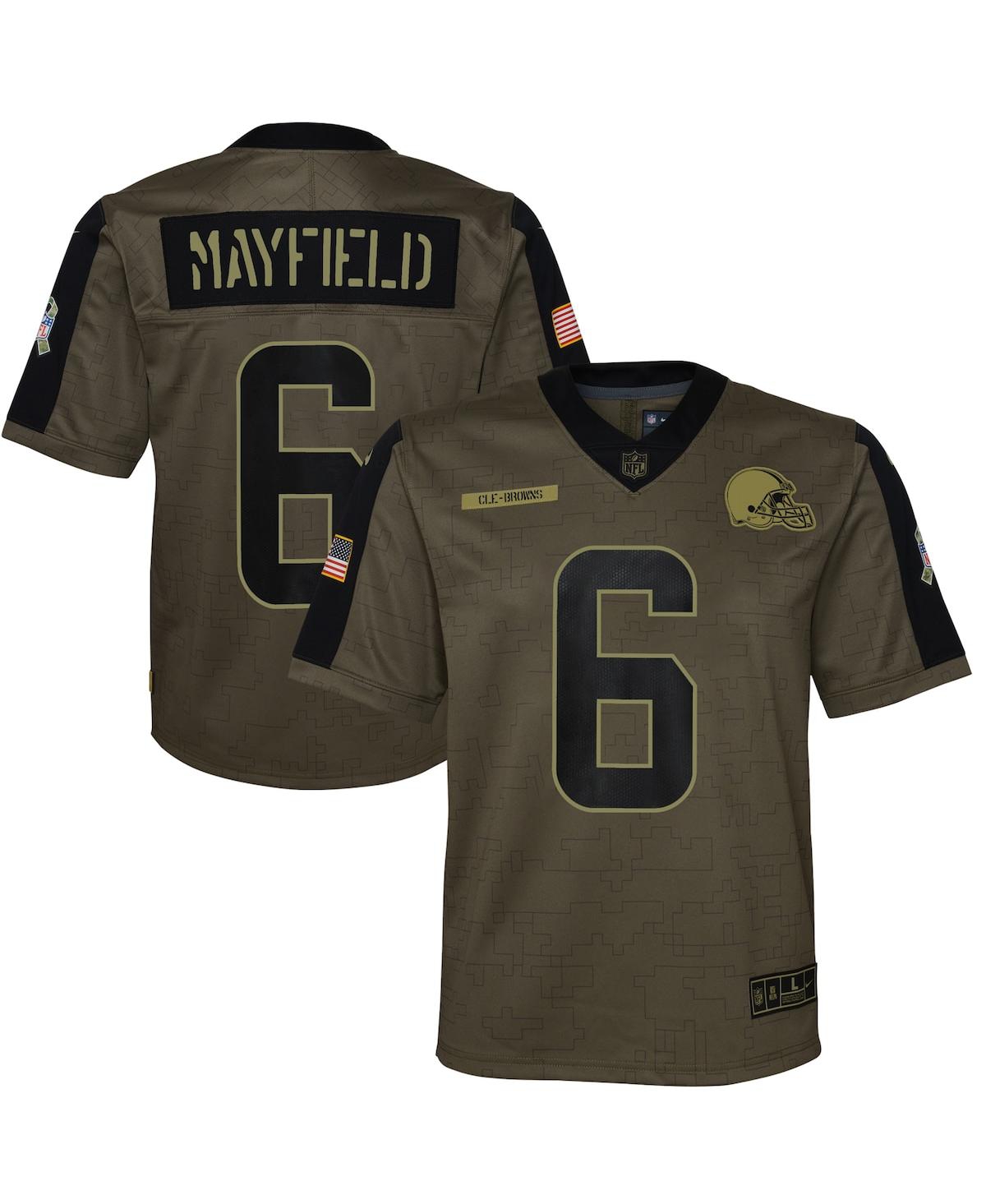 Youth Boys Nike Baker Mayfield Olive Cleveland Browns 2021 Salute To Service Game Jersey