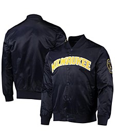 Men's Navy Milwaukee Brewers Wordmark Satin Full-Snap Jacket