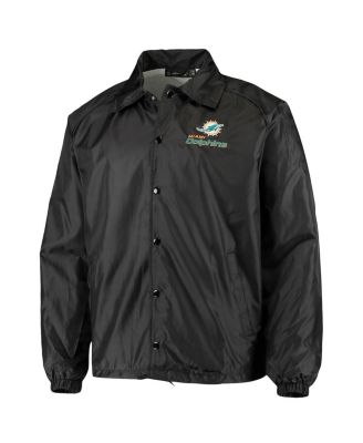 Men's Black Miami Dolphins Coaches Classic Raglan Full-Snap Windbreaker Jacket