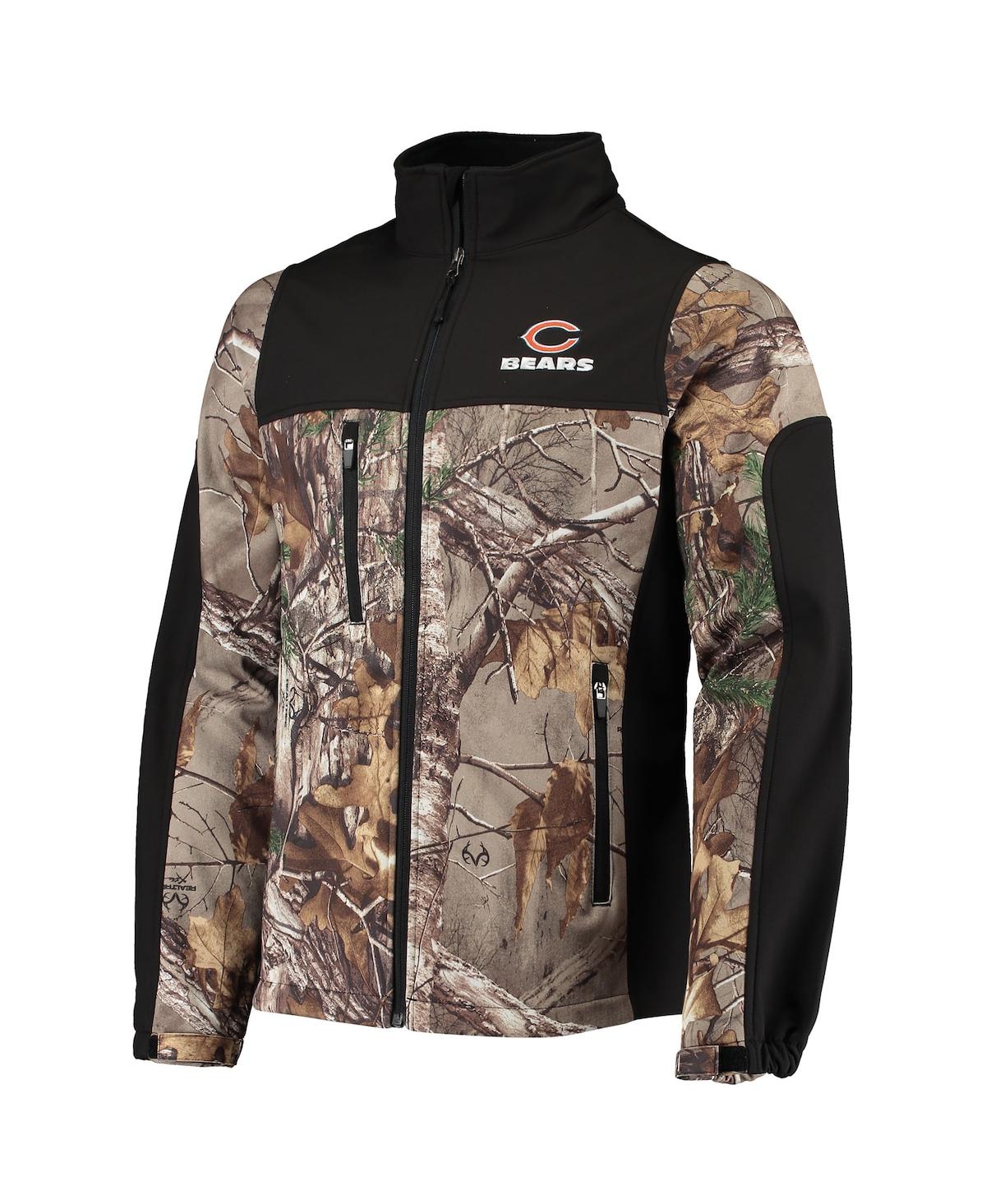 DUNBROOKE MEN'S DUNBROOKE REALTREE CAMO AND BLACK CHICAGO BEARS CIRCLE HUNTER SOFTSHELL FULL-ZIP JACKET 