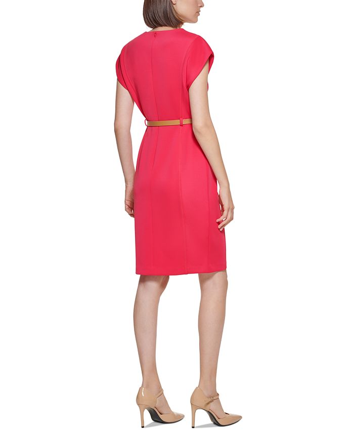 Calvin Klein Women's Belted Sheath Dress Brown Size 4