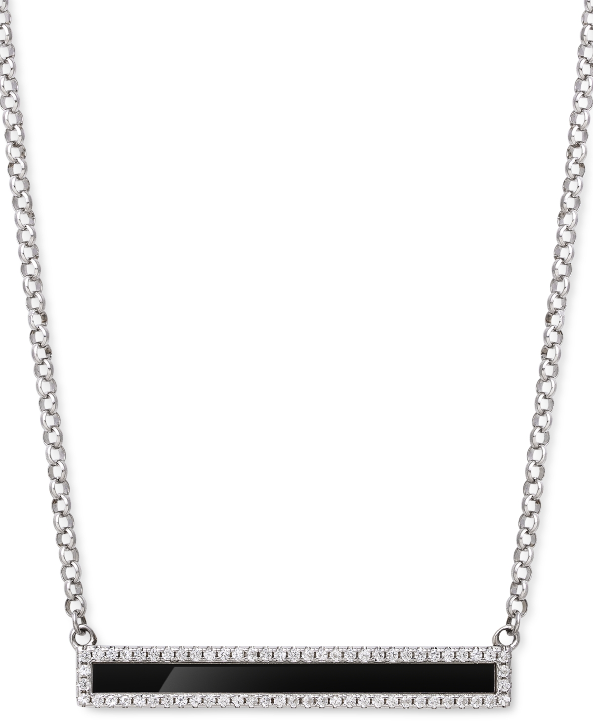 Belle de Mer Mother-of-Pearl & Lab-Created White Sapphire (5/8 ct. t.w.) Bar Pendant Necklace in Sterling Silver, 16" + 2" extender (Also in Onyx)