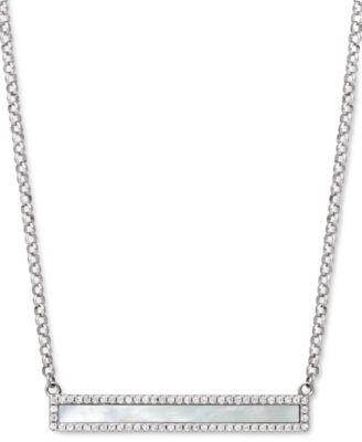 Belle de Mer - Mother-of-Pearl & Lab-Created White Sapphire (5/8 ct. t.w.) Bar Pendant Necklace in Sterling Silver, 16" + 2" extender (Also in Onyx)