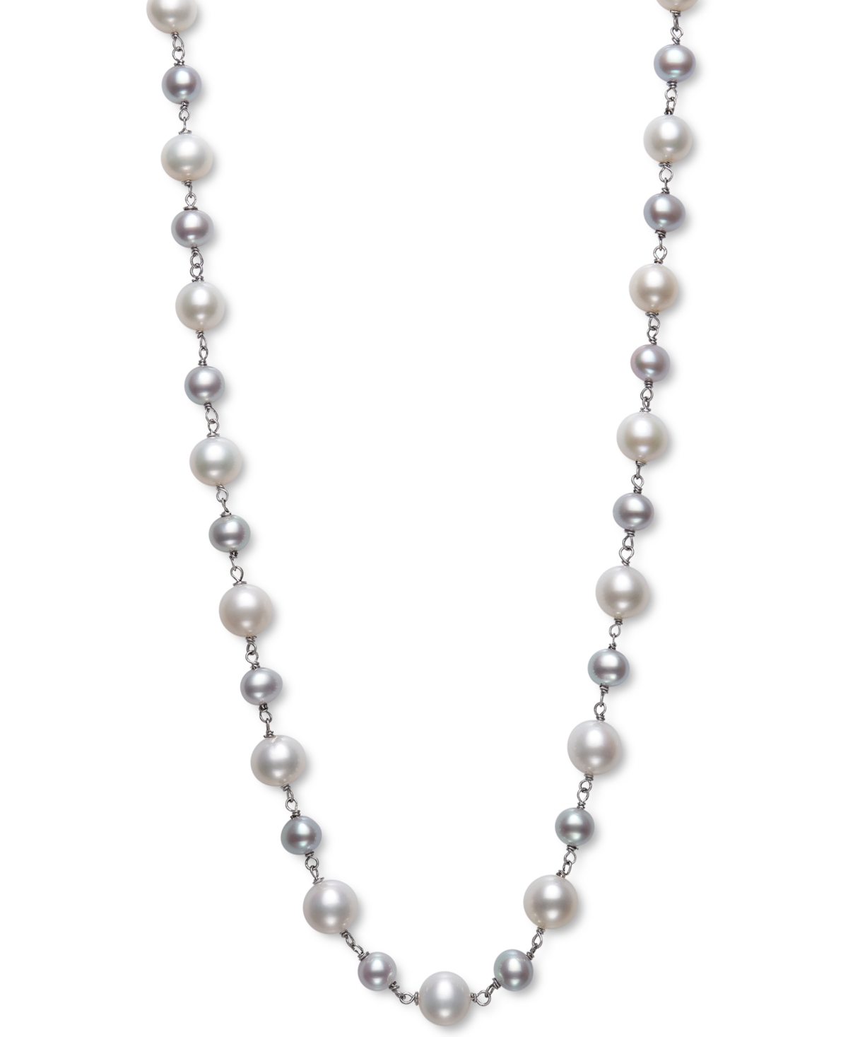 Gray & White Cultured Freshwater Pearl (5-6mm & 7-8mm) Statement Necklace in Sterling Silver, 18" + 2" extender (Also in Pink & White Cul