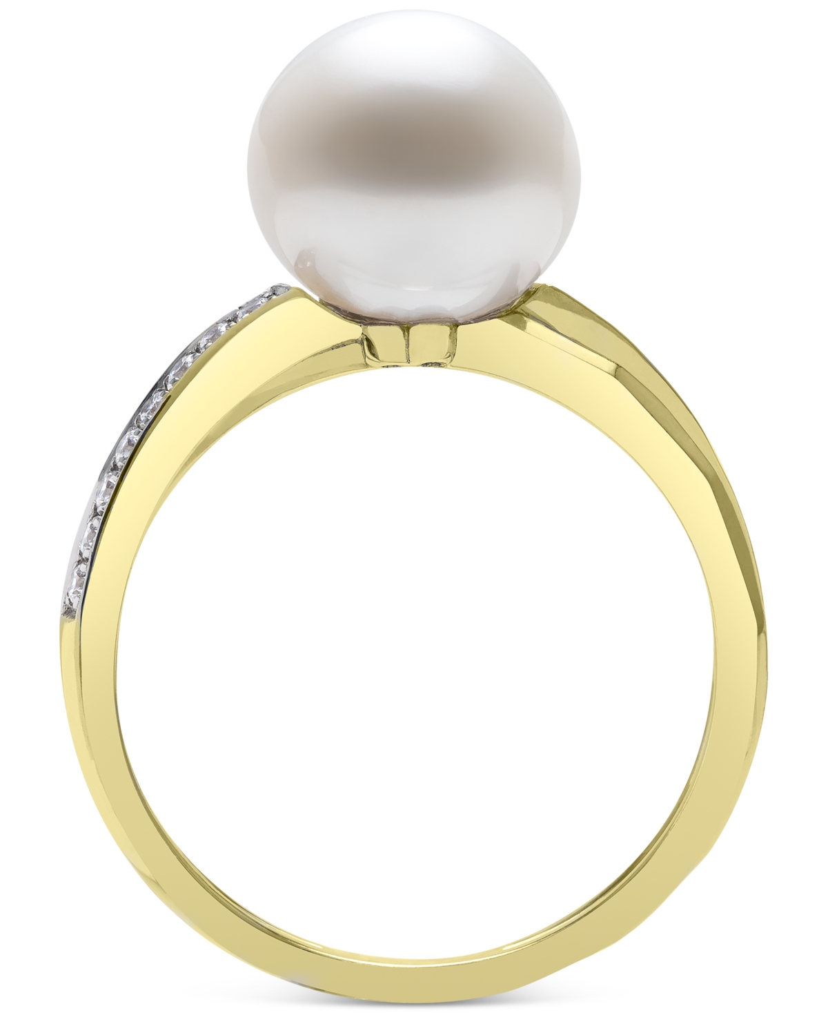 Belle de Mer Cultured Freshwater Pearl (8mm) & Diamond (1/10 ct. t.w.) Crisscross Ring in 14k White Gold, Created for Macy's